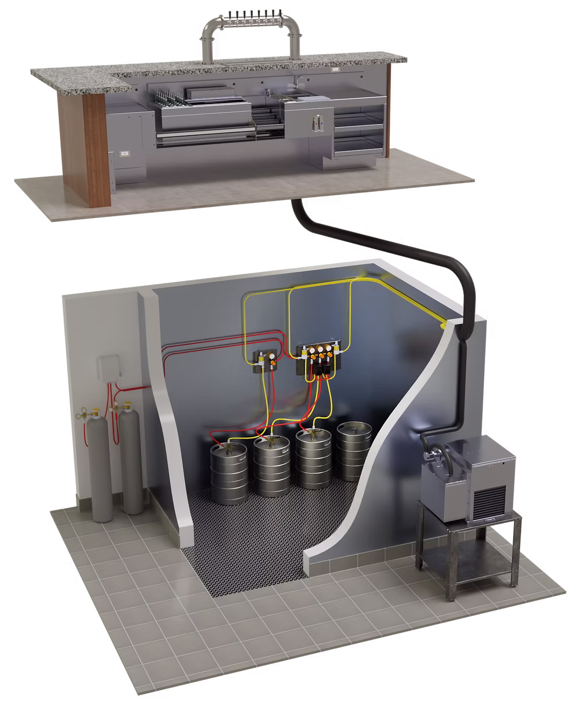 Draft system design layout for the seven-step Proper Pour process